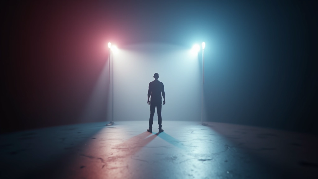 Escena 3D de Blender con múltiples fuentes de luz dinámicas iluminando un objeto central con sombras proyectadas