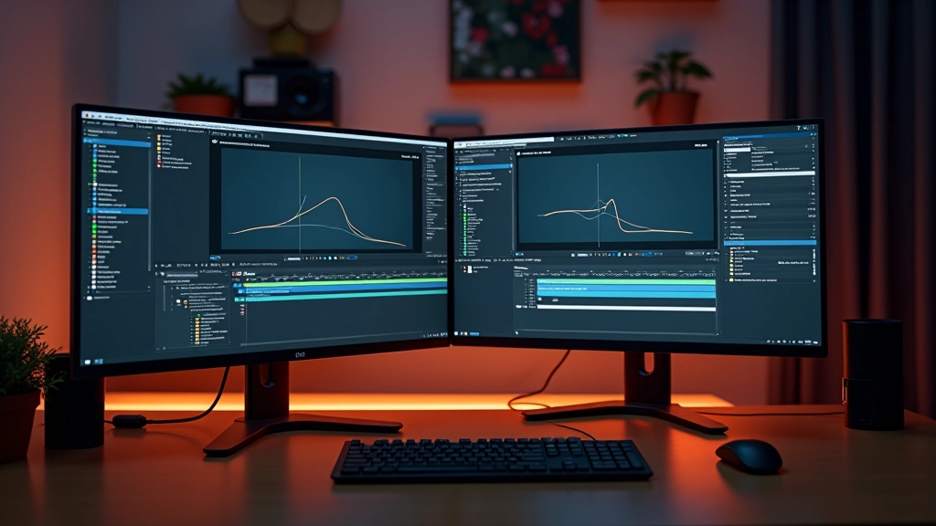 Escritorio con monitor mostrando Blender con múltiples ventanas del timeline y editor de curvas optimizadas para animación